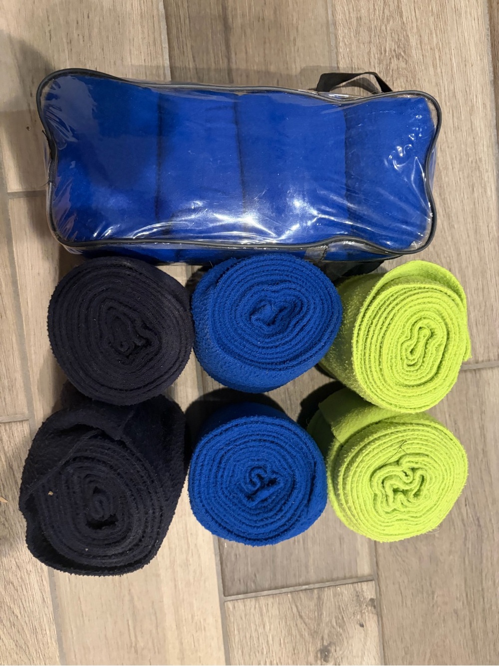 Horse Fleece Polo Wraps - Navy, Royal Blue & Lime